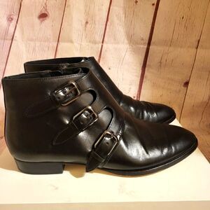 Michael Michael Kors "Prudence" Blak Smooth Leather 3 Buckle Ankle Boots 8m $225